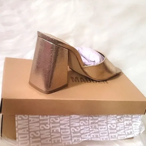 NIB STEVE MADDEN GOLD ESTHER BLOCK MULES 7.5 9.5 - Picture 5 of 7